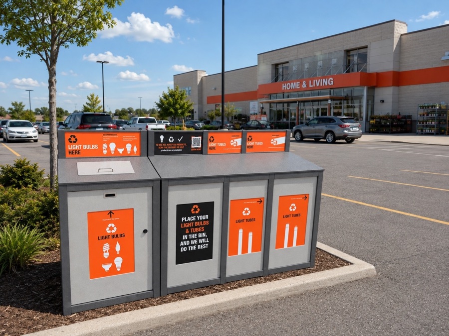 Lighting collection bins outside a retail store